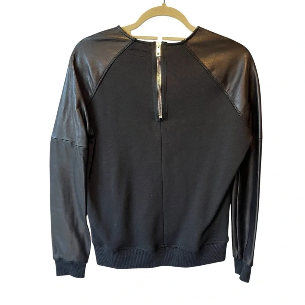 Rag and Bone Lamb leather sweatshirt XXS Black Flowers Womens Crewneck Pullover - Picture 2 of 9